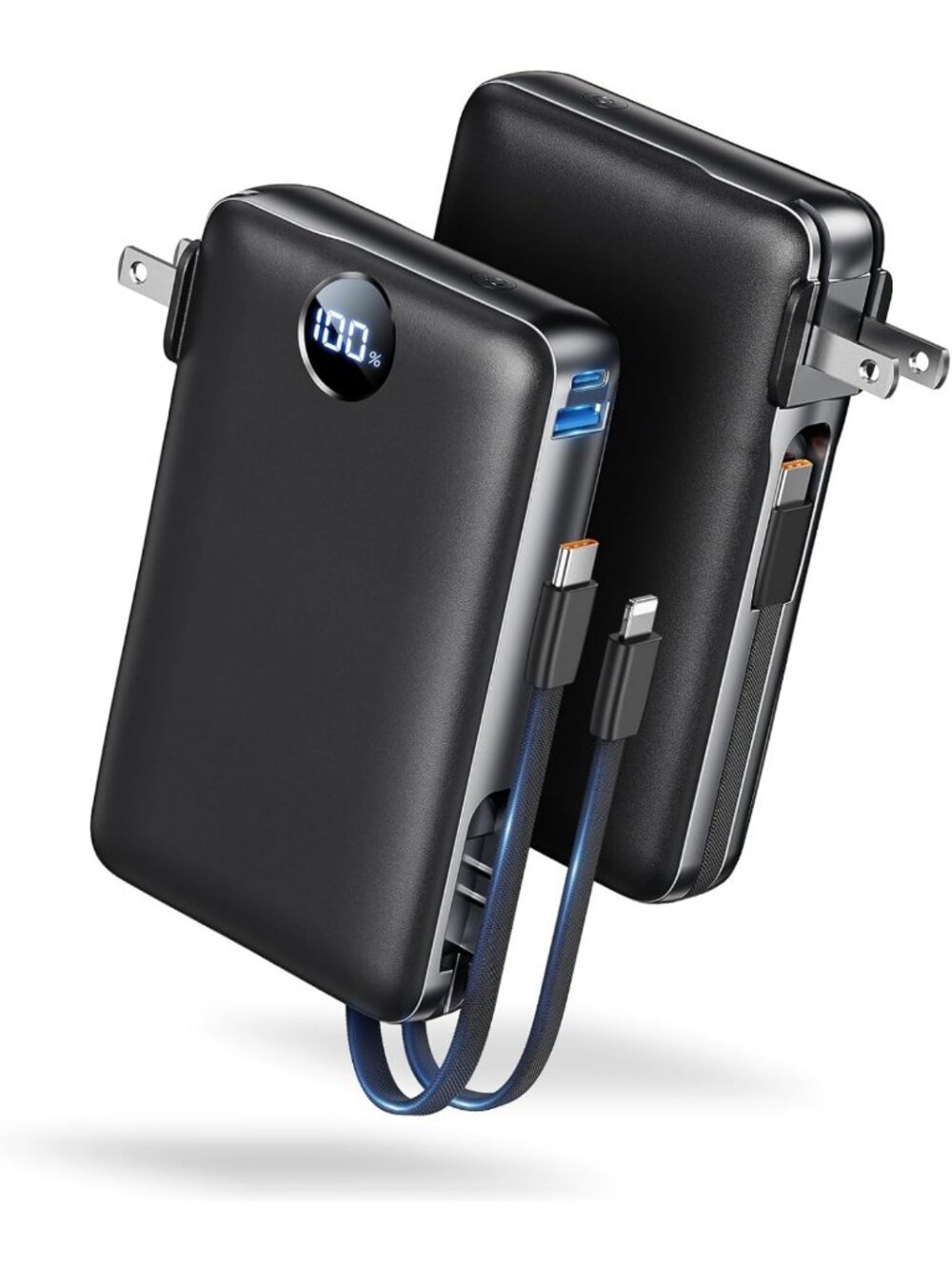 High-Capacity 50000mAh Portable Charger Power Bank with Wall Plug - Black